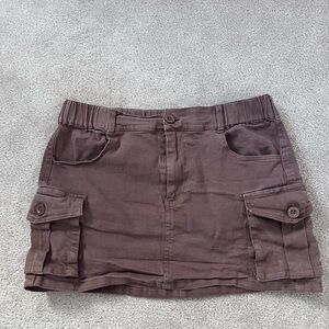 Brown Cargo Mini Skirt